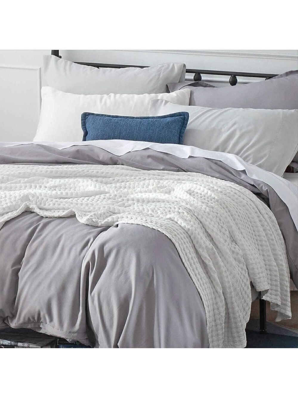 COTTON Waffle Weave Bamboo Blanket King Size Cream Soft Lightweight Bed Blanket - Picture 5 of 8